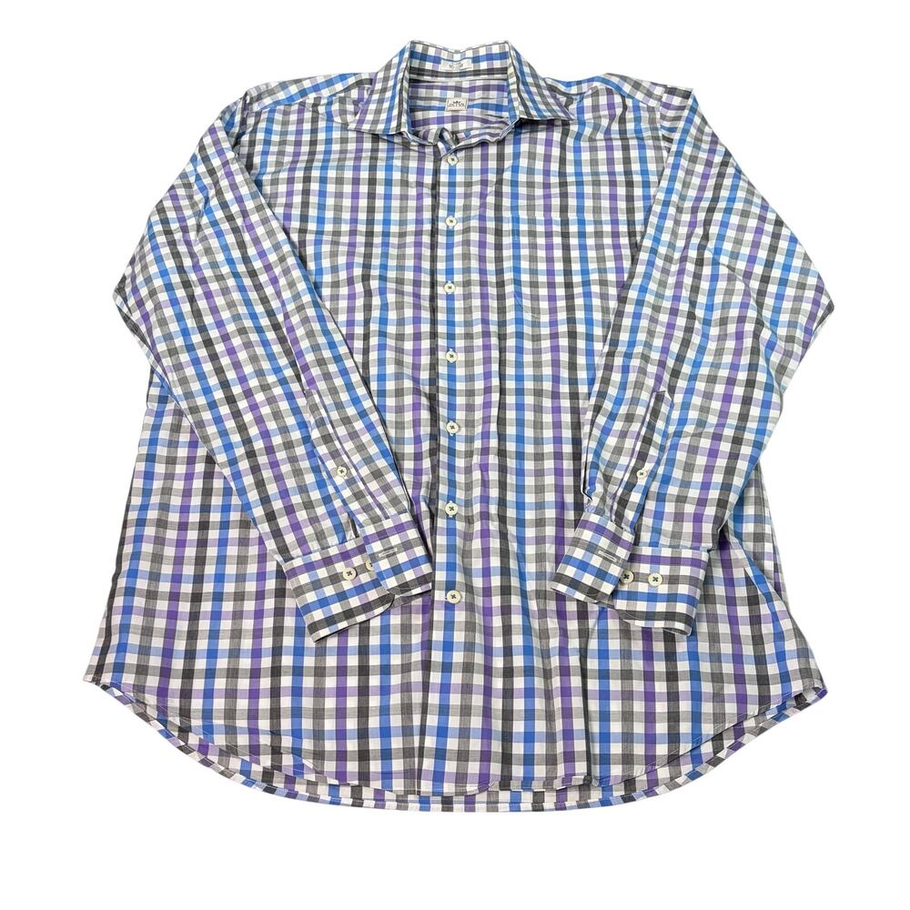 Peter Millar mens purple gray small buffalo check long sleeve button up. Size L